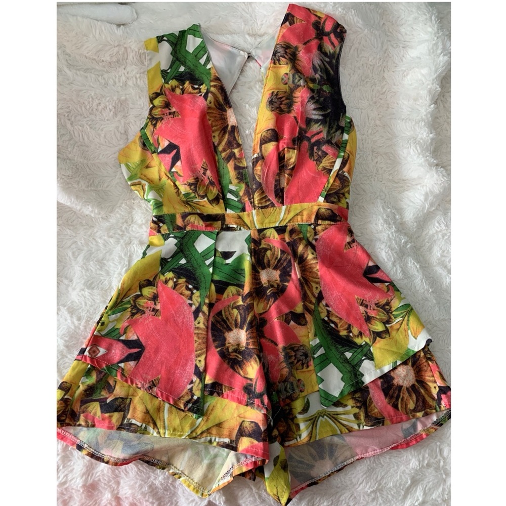 V Neck Open Back Romper